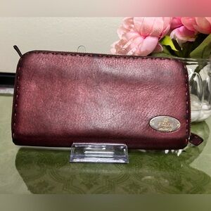 Fendi Selleria Deep Burgundy Leather Wallet